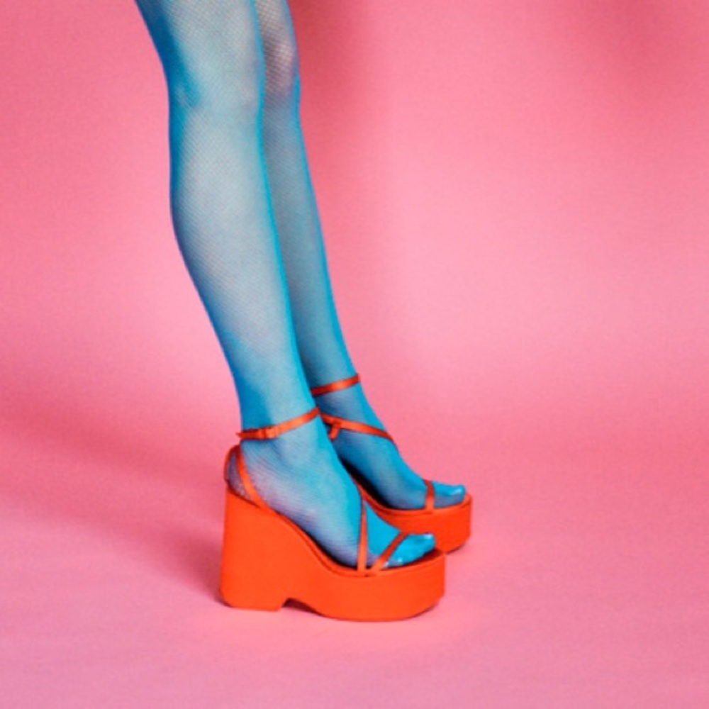 Zara Faux Satin Blood Orange Strappy Platforms. Size 8